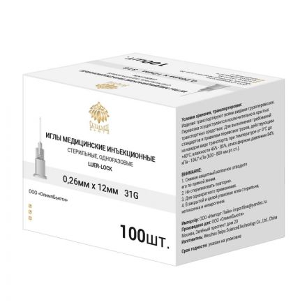 Игла для мезотерапии 31G (0,26x12мм) Луер Лок Олимп 100шт/уп уп Игла для мезотерапии 31G (0,26x12мм) Луер Лок Олимп 100шт/уп уп