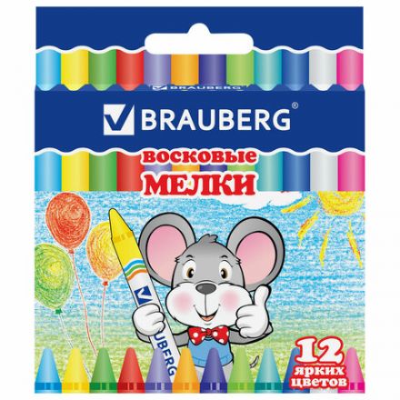 Восковые мелки BRAUBERG, НАБОР 12 цветов, 222962 Восковые мелки BRAUBERG, НАБОР 12 цветов, 222962