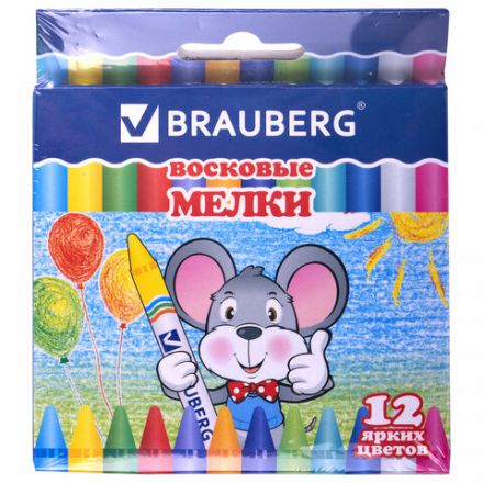 Восковые мелки BRAUBERG, НАБОР 12 цветов, 222962 Восковые мелки BRAUBERG, НАБОР 12 цветов, 222962