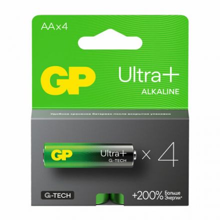 Батарейки КОМПЛЕКТ 4 шт., GP Ultra Plus G-Tech, AA (LR6), алкалиновые, пальчиковые, 15AUPA21-2CRSB4 Батарейки КОМПЛЕКТ 4 шт., GP Ultra Plus G-Tech, AA (LR6), алкалиновые, пальчиковые, 15AUPA21-2CRSB4