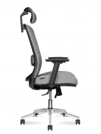Кресло офисное / Космо блэк / Cosmo black / база хром / черный пластик / серая сетка / серая ткань