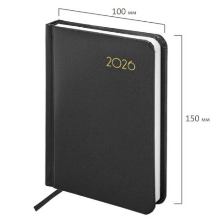 Ежедневник датированный 2026, МАЛЫЙ ФОРМАТ 100х150 мм, А6, BRAUBERG "Select", балакрон, черный, 117260 Ежедневник датированный 2026, МАЛЫЙ ФОРМАТ 100х150 мм, А6, BRAUBERG "Select", балакрон, черный, 117260
