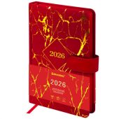 Ежедневник датированный 2026 А5 138x213 мм, BRAUBERG "Goldy", под кожу, цветной срез, красный, 117471 Ежедневник датированный 2026 А5 138x213 мм, BRAUBERG "Goldy", под кожу, цветной срез, красный, 117471