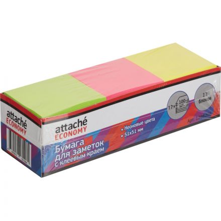 Стикеры Attache Economy с клеев.краем 51x51 мм, 100л в блоке, неон 12 бл Стикеры Attache Economy с клеев.краем 51x51 мм, 100л в блоке, неон 12 бл
