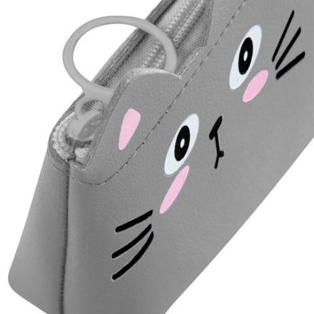 Пенал ЮНЛАНДИЯ ЮНИОР, 1 отделение, искусственная кожа, "Gray kitty", 20х9х7 см, 273819