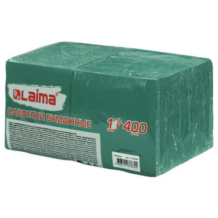 Салфетки бумажные 400 шт., 24х24 см, "Big Pack", зелёные, 100% целлюлоза, LAIMA, 114728