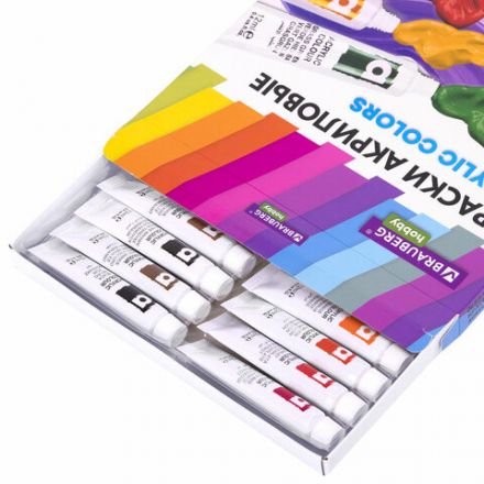 Краски акриловые художественные 24 цвета в тубах по 12 мл, BRAUBERG HOBBY, 192404 Краски акриловые художественные 24 цвета в тубах по 12 мл, BRAUBERG HOBBY, 192404