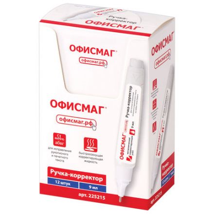 Ручка-корректор ОФИСМАГ, 9 мл, металлический наконечник, 225215 Ручка-корректор ОФИСМАГ, 9 мл, металлический наконечник, 225215