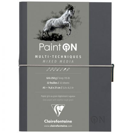 Скетчбук для смешанных техник 32л., А5 Clairefontaine "Paint ON", на сшивке, легкое зерно, серый, кожзам, 250г/м2