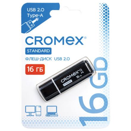 Флеш-диск 16 GB, CROMEX (КРОМЕКС) Standard USB 2.0, черный, 514158 Флеш-диск 16 GB, CROMEX (КРОМЕКС) Standard USB 2.0, черный, 514158