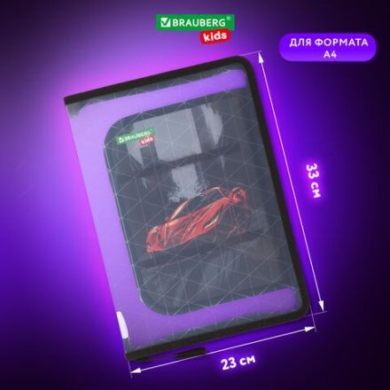 Папка для труда на молнии BRAUBERG KIDS А4, 1 отделение, прозрачная, органайзер, "Red car", 272209