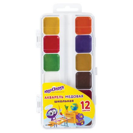 Краски акварельные ЮНЛАНДИЯ "ШКОЛЬНЫЕ", медовые, 12 цветов, КЛАССИЧЕСКИЕ, пластик, 191529 Краски акварельные ЮНЛАНДИЯ "ШКОЛЬНЫЕ", медовые, 12 цветов, КЛАССИЧЕСКИЕ, пластик, 191529