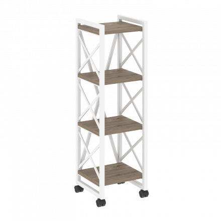 Loft Стеллаж на колесных опорах-4 полки VR.L-MST.K-4.4 Тиквуд тёмный/Белый металл 400*400*1334
