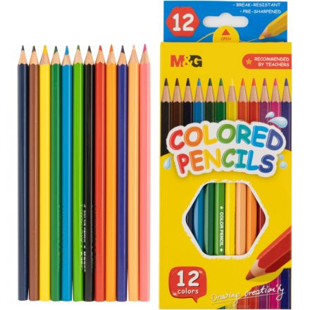 Карандаши цветные M&G   деревянные шестигранные, 12 цв в наборе