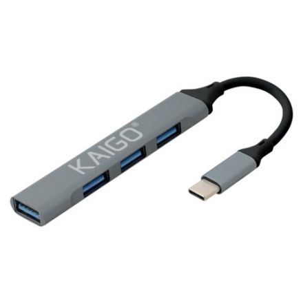 USB-хаб KG-088A, Type-C 3.2, высокоскоростной, 4в1, 1хUSB-A 3.2, 3xUSB-A 2.0, 60 мм, серый, KAIGO, 355063