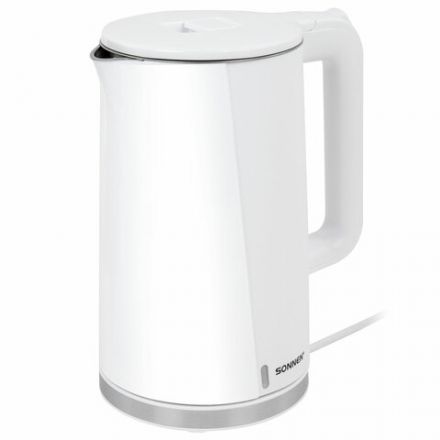 Чайник электрический с двойными стенками SONNEN KT-8718W, 1,7 л, 2200 Вт, белый, 454685 Чайник электрический с двойными стенками SONNEN KT-8718W, 1,7 л, 2200 Вт, белый, 454685