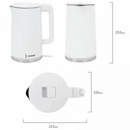 Чайник электрический с двойными стенками SONNEN KT-8718W, 1,7 л, 2200 Вт, белый, 454685 Чайник электрический с двойными стенками SONNEN KT-8718W, 1,7 л, 2200 Вт, белый, 454685