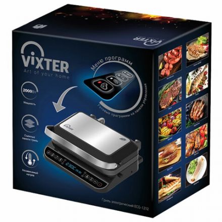 Электрогриль VIXTER ECG-1212, 2000 Вт, съемные панели, регулировка температуры, серебро/черный Электрогриль VIXTER ECG-1212, 2000 Вт, съемные панели, регулировка температуры, серебро/черный