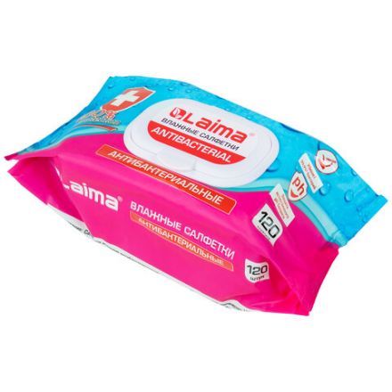 Салфетки влажные 120 шт., АНТИБАКТЕРИАЛЬНЫЕ, с пластиковым клапаном, LAIMA "Antibacterial", 112497 Салфетки влажные 120 шт., АНТИБАКТЕРИАЛЬНЫЕ, с пластиковым клапаном, LAIMA "Antibacterial", 112497
