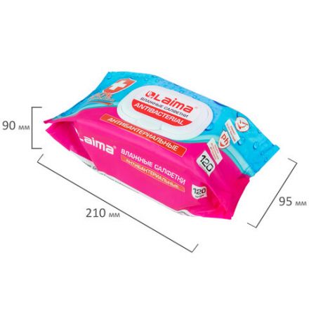 Салфетки влажные 120 шт., АНТИБАКТЕРИАЛЬНЫЕ, с пластиковым клапаном, LAIMA "Antibacterial", 112497 Салфетки влажные 120 шт., АНТИБАКТЕРИАЛЬНЫЕ, с пластиковым клапаном, LAIMA "Antibacterial", 112497