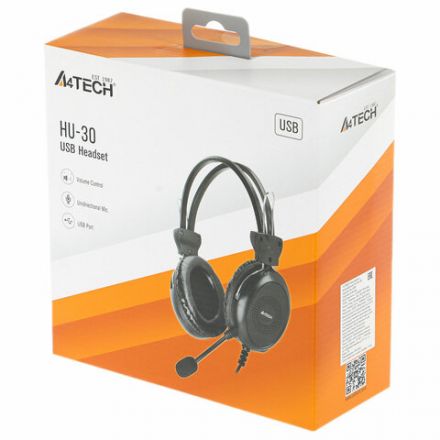 Наушники с микрофоном (гарнитура) A4TECH HU-30, проводные, 2 м, USB, черные, 1379903 Наушники с микрофоном (гарнитура) A4TECH HU-30, проводные, 2 м, USB, черные, 1379903