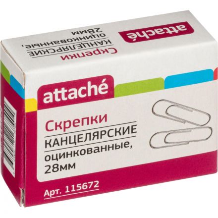 Скрепки Attache металлические оцинкованные 28 мм (100 штук в упаковке)