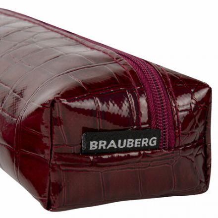 Пенал-косметичка BRAUBERG, крокодиловая кожа, 20х6х4 см, "Ultra maroon", 270849 Пенал-косметичка BRAUBERG, крокодиловая кожа, 20х6х4 см, "Ultra maroon", 270849