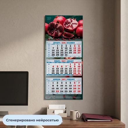 Календарь настенный 3-х блочный 2027 Attache Гранат 310х680мм