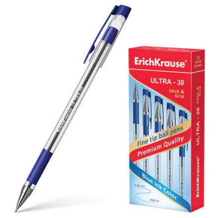 Ручка шариковая масляная с грипом ERICH KRAUSE "Ultra-30", СИНЯЯ, корпус прозрачный, узел 0,7 мм, линия письма 0,26 мм, 19613 Ручка шариковая масляная с грипом ERICH KRAUSE "Ultra-30", СИНЯЯ, корпус прозрачный, узел 0,7 мм, линия письма 0,26 мм, 19613