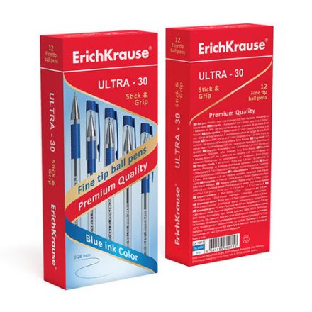 Ручка шариковая масляная с грипом ERICH KRAUSE "Ultra-30", СИНЯЯ, корпус прозрачный, узел 0,7 мм, линия письма 0,26 мм, 19613 Ручка шариковая масляная с грипом ERICH KRAUSE "Ultra-30", СИНЯЯ, корпус прозрачный, узел 0,7 мм, линия письма 0,26 мм, 19613