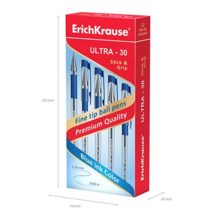 Ручка шариковая масляная с грипом ERICH KRAUSE "Ultra-30", СИНЯЯ, корпус прозрачный, узел 0,7 мм, линия письма 0,26 мм, 19613 Ручка шариковая масляная с грипом ERICH KRAUSE "Ultra-30", СИНЯЯ, корпус прозрачный, узел 0,7 мм, линия письма 0,26 мм, 19613