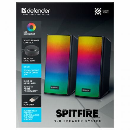Колонки компьютерные DEFENDER SPITFIRE 2.0, 6 Вт, Bluetooth, питание от USB, 65047 Колонки компьютерные DEFENDER SPITFIRE 2.0, 6 Вт, Bluetooth, питание от USB, 65047