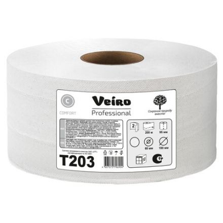 Бумага туалетная 200 м, VEIRO Professional (Система T2), КОМПЛЕКТ 12 шт, Comfort, 2-слойная, T203 Бумага туалетная 200 м, VEIRO Professional (Система T2), КОМПЛЕКТ 12 шт, Comfort, 2-слойная, T203