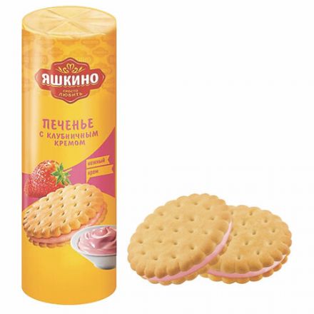 Печенье ЯШКИНО "С клубничным кремом", затяжное, 190 г, МП461 Печенье ЯШКИНО "С клубничным кремом", затяжное, 190 г, МП461