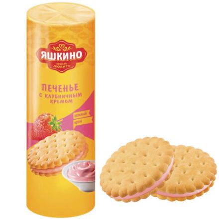 Печенье ЯШКИНО "С клубничным кремом", затяжное, 190 г, МП461 Печенье ЯШКИНО "С клубничным кремом", затяжное, 190 г, МП461
