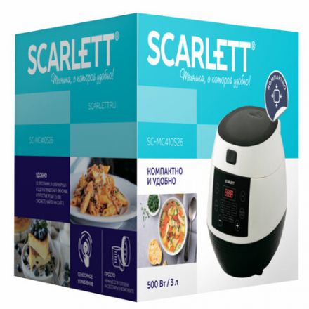 Мультиварка SCARLETT SC-MC410S26, 500 Вт, объем 3 л, 8 программ, белая/черная Мультиварка SCARLETT SC-MC410S26, 500 Вт, объем 3 л, 8 программ, белая/черная