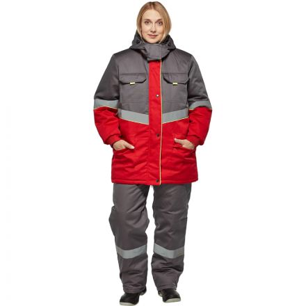 Костюм рабочий зимний женский з43-КПК сер/красн (р.52-54) 158-164 (серия З)