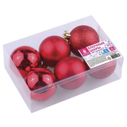Шары ёлочные 6 шт., 6 см, "Trio", пластик, КРАСНЫЕ (глянец, матовый, глиттер), ЗОЛОТАЯ СКАЗКА, 590865 Шары ёлочные 6 шт., 6 см, "Trio", пластик, КРАСНЫЕ (глянец, матовый, глиттер), ЗОЛОТАЯ СКАЗКА, 590865