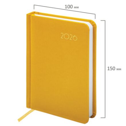 Ежедневник датированный 2026, МАЛЫЙ ФОРМАТ 100х150 мм, А6, BRAUBERG "Select", балакрон, желтый, 117261 Ежедневник датированный 2026, МАЛЫЙ ФОРМАТ 100х150 мм, А6, BRAUBERG "Select", балакрон, желтый, 117261