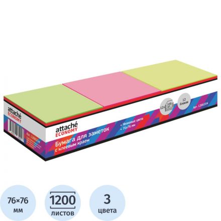 Стикеры Attache Economy с клеев.краем 76x76 мм, 100л в блоке, неон 12 бл Стикеры Attache Economy с клеев.краем 76x76 мм, 100л в блоке, неон 12 бл