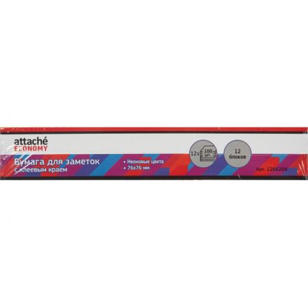 Стикеры Attache Economy с клеев.краем 76x76 мм, 100л в блоке, неон 12 бл Стикеры Attache Economy с клеев.краем 76x76 мм, 100л в блоке, неон 12 бл