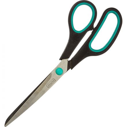 Ножницы Attache 215 мм с пластиковыми прорезиненными анатомическими ручками черного/зеленого цвета
