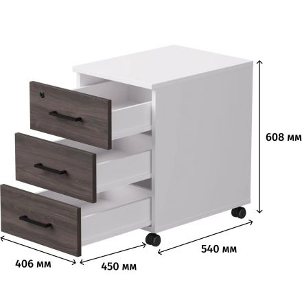 Тумба мобильная 0MX_ EVO 254T001W3/W3/DK 406х540х608 Белый/Дуб Пасадена