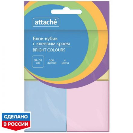 Стикеры ATTACHE Bright colours с клеев. краем 38x51 компле кт 4 цвета 100л Стикеры ATTACHE Bright colours с клеев. краем 38x51 компле кт 4 цвета 100л