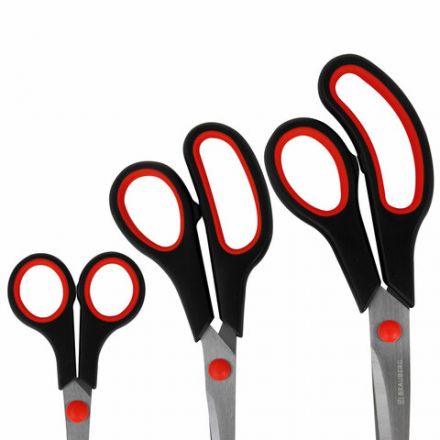 Ножницы BRAUBERG НАБОР 3 шт. (140, 190, 230 мм), черно-красные ручки, ВЫГОДНАЯ УПАКОВКА, 238168