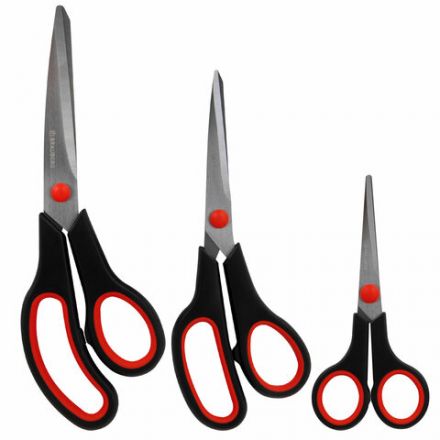 Ножницы BRAUBERG НАБОР 3 шт. (140, 190, 230 мм), черно-красные ручки, ВЫГОДНАЯ УПАКОВКА, 238168