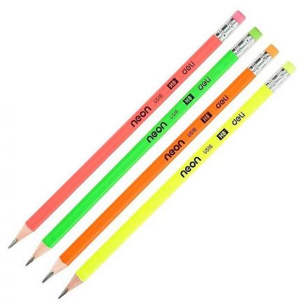 Карандаш чернографитный Deli Neon, HB, дерев, трехгр, с ласт, ассорти Карандаш чернографитный Deli Neon, HB, дерев, трехгр, с ласт, ассорти
