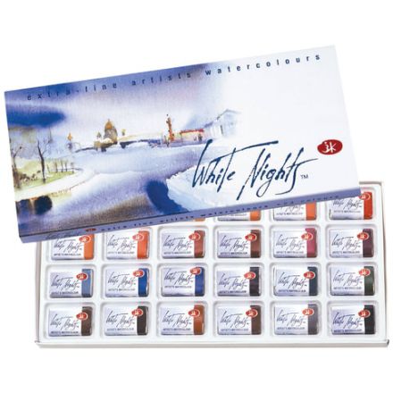 Краски акварельные художественные "Белые ночи", 24 цвета, кювета 2,5 мл, картонная коробка, Невская Палитра, 1941061 Краски акварельные художественные "Белые ночи", 24 цвета, кювета 2,5 мл, картонная коробка, Невская Палитра, 1941061