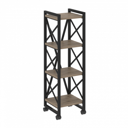 Loft Стеллаж на колесных опорах-4 полки VR.L-MST.K-4.4 Тиквуд тёмный/Чёрный металл 400*400*1334