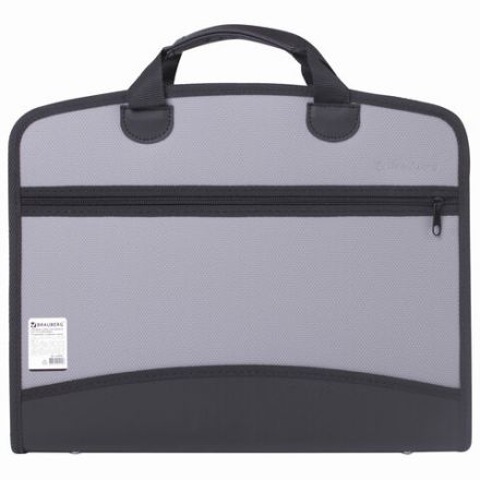 Папка-портфель пластиковая BRAUBERG А4+ (375х305х60 мм), 4 отделения, 2 кармана, серая, 228685